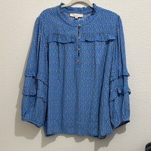 LOFT Blue and Black  Patterned Blouse/XL